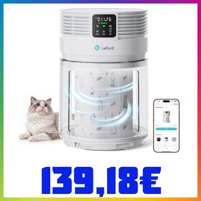 Lefant A1 Pro Purificatore d'Aria con Filtro HEPA,CADR350 m³/h,Sensor PM2,5 | Depuratore per casa con APP, Filtro Carboni Attivi, Pulizia a 360°