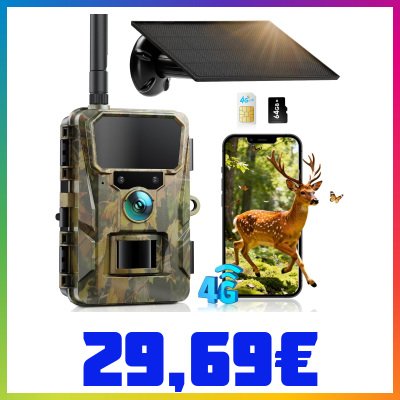 CEYOMUR 4G LTE Fototrappola Solare con SIM e TF 64GB, 2K Live View HD Batteria 5200mAh, Allarme Istantaneo e APP Controllo Remoto, Rilevatore Movimento 0,2s, IP66